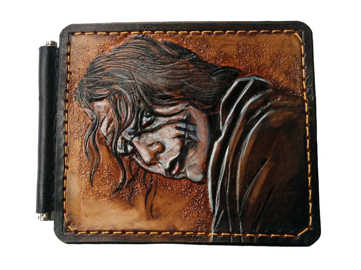 M3W1, Heath Ledger Joker Leather Money Clip Wallet | Why So Serious Slim Minimalist Design