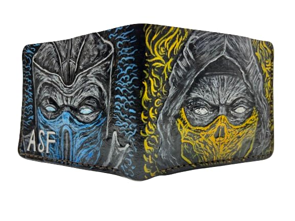 #038 Handcrafted Mortal Kombat Wallet | Bifold, Leather Carved Sub-Zero &  Scorpion Designs