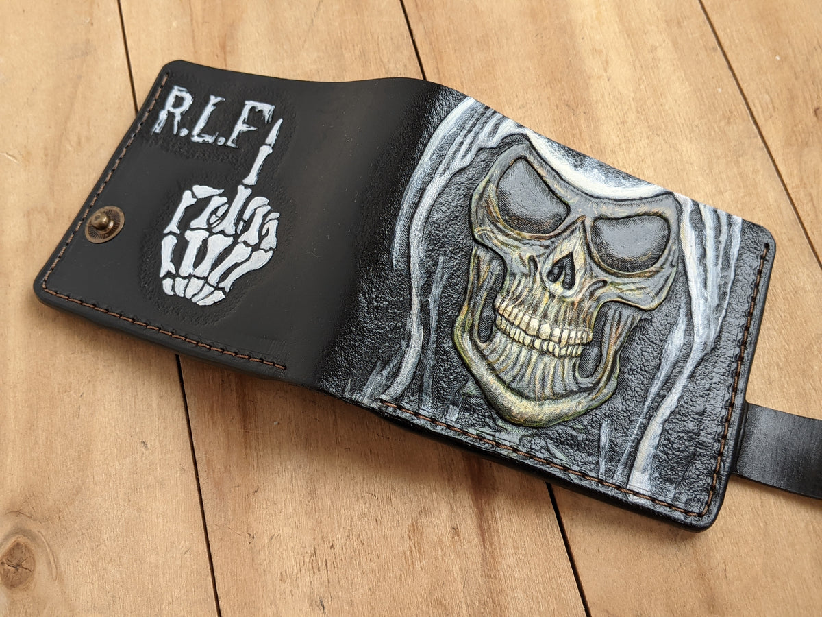 M1S12, Middle Finger Skeleton, Fuck You Skull Leather Wallet