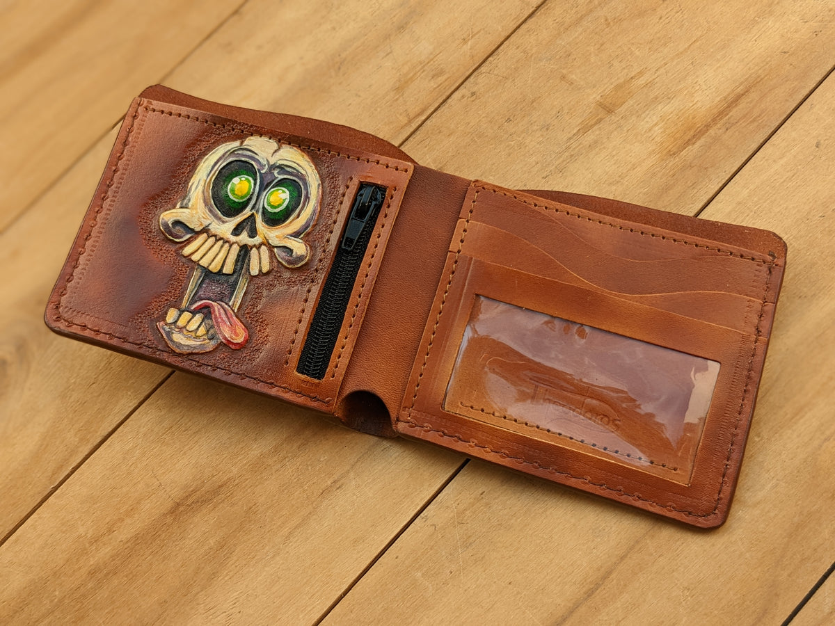 M1Y1, Crazy Funny Skull & Skeleton Embossed Leather Wallet