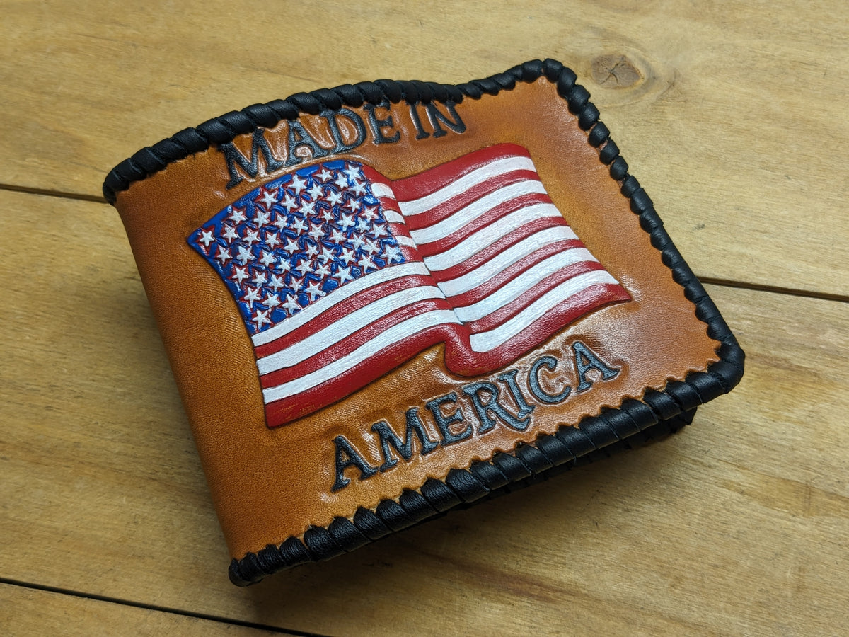 M1V11, American USA Flag Braided Lace Bifold Leather Wallet