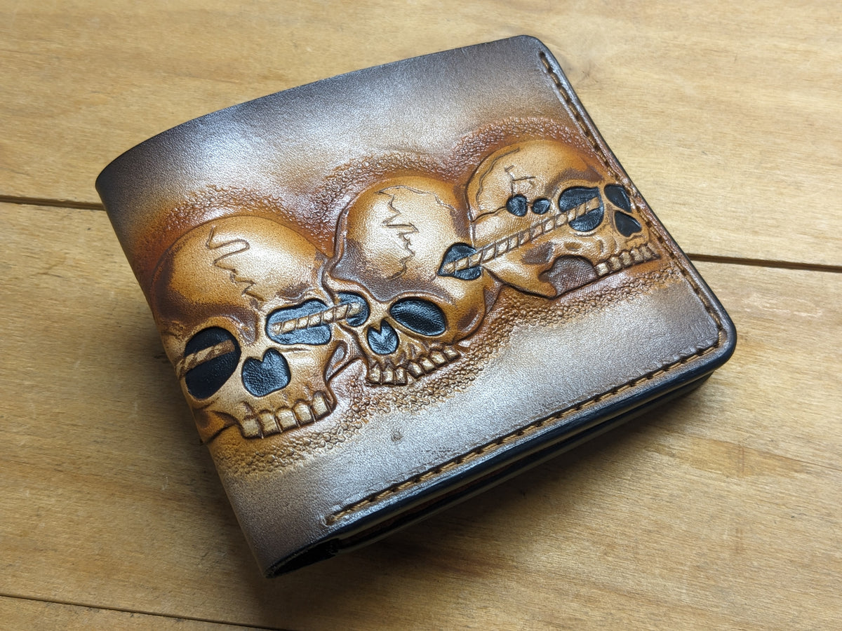 M1S30, Western Three Skulls & Whip Skeleton Leather Wallet