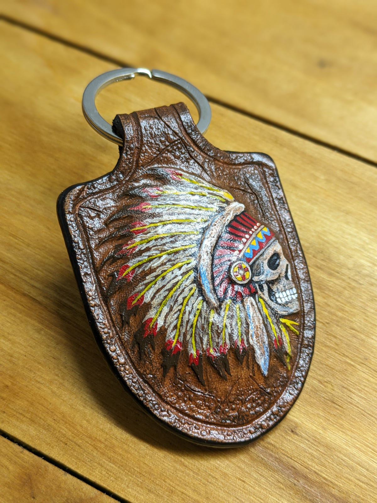 U6S1, Indian Chief Skull & Native American Skeleton Keychain
