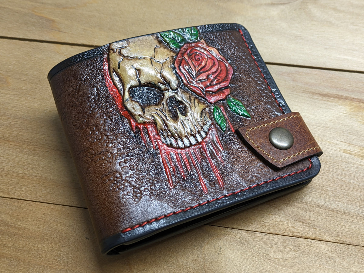 M1S17, Red Rose Melting Skull & Zombie Skeleton Wallet