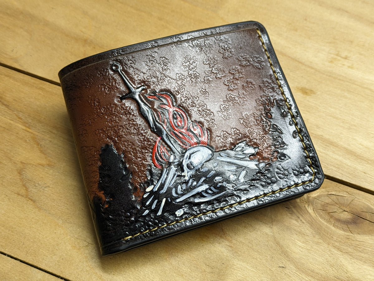M1J42, Bonfire, Dark Souls Embossed Bifold Leather Wallet