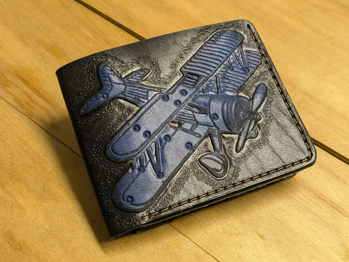 M1F5, Biplane Cutaway Design Embossed Bifold Leather Wallet
