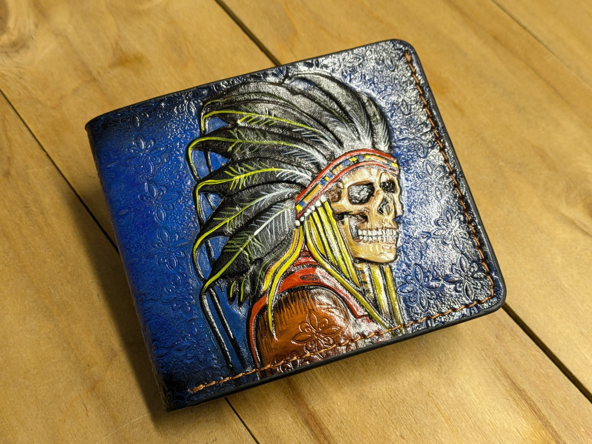 M1S15, Indian Chief Skull & Native American Skeleton Wallet