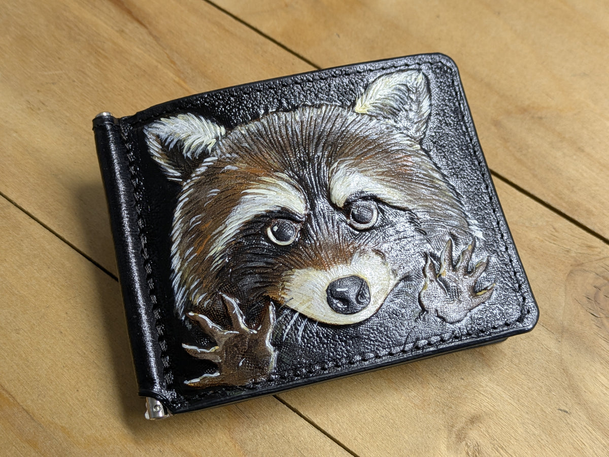 M3A3, Raccoon Handmade Minimalist Leather Money Clip Wallet