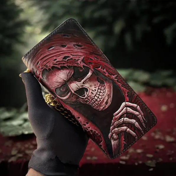 M2S14, Purse with Skull Custom Long Biker Chain Wallet
