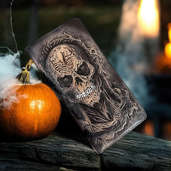 M2S12, Purse with Skull Custom Long Biker Chain Wallet