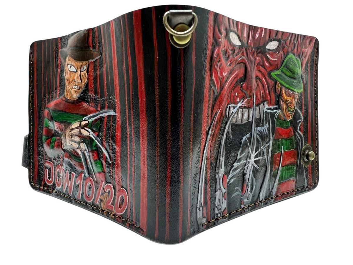 #037 Hand Tooled Freddy Krueger Wallet – Nightmare on Elm Street collection, Biker & Embossed Leather Wallet