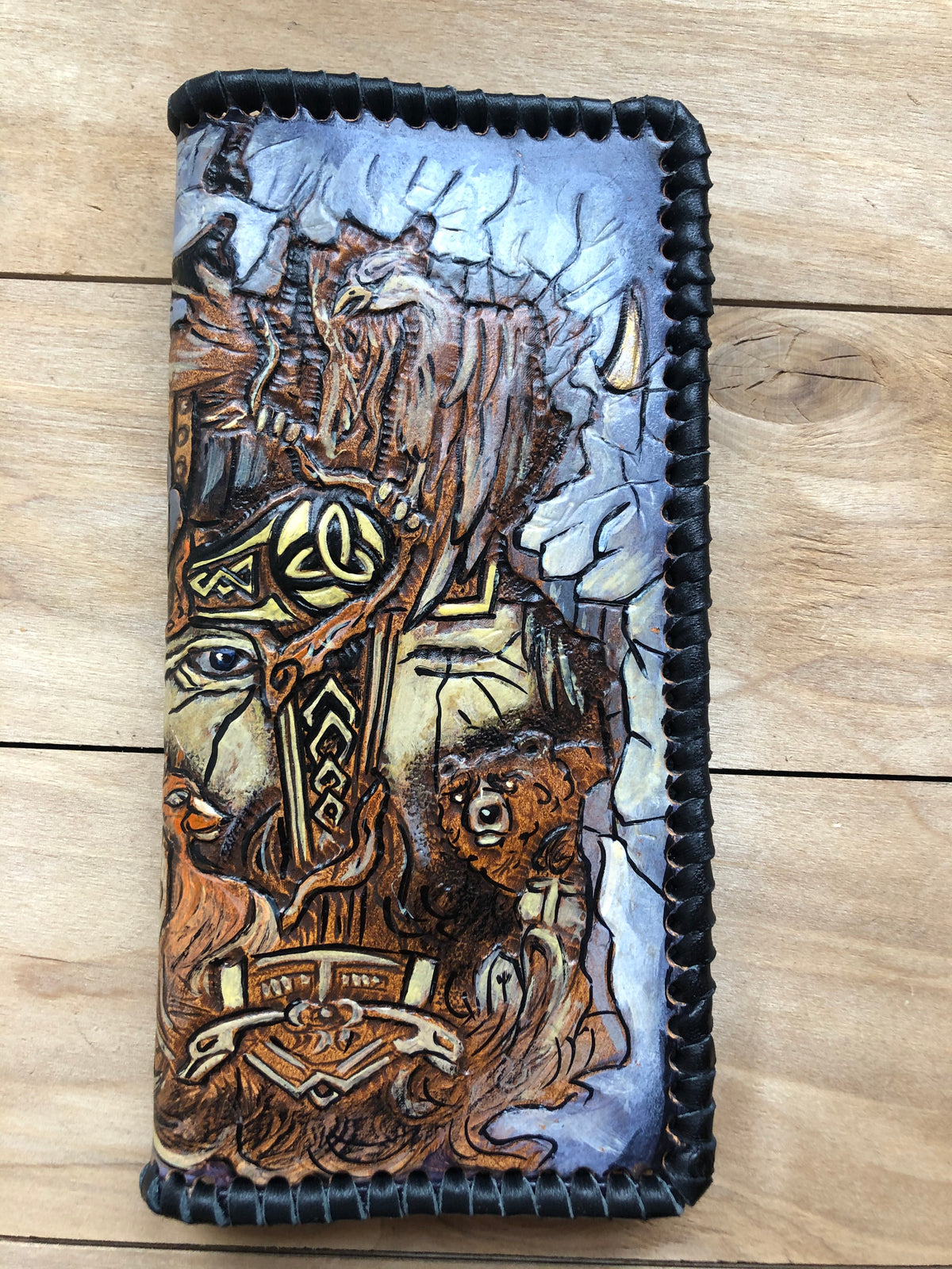 M2Q6, Odin Viking Warrior & Thor Hammer Mjolnir Biker Wallet