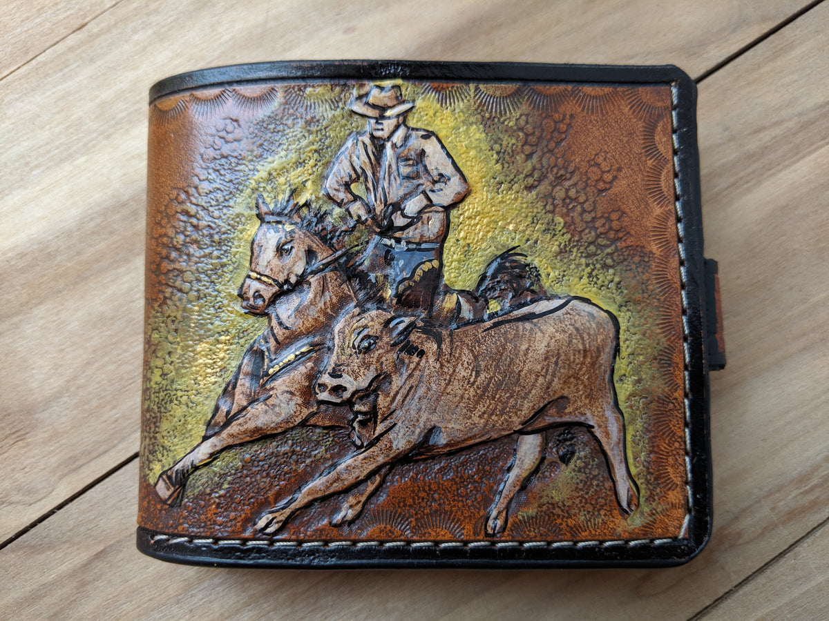 M1V2, Western Cowboy Working Cow Horse Bifold Leather Wallet