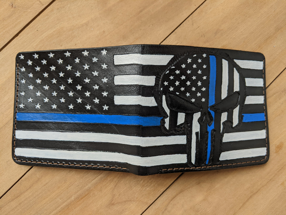 M1V1, USA Punisher Skull Blue Lives Matter Leather Wallet