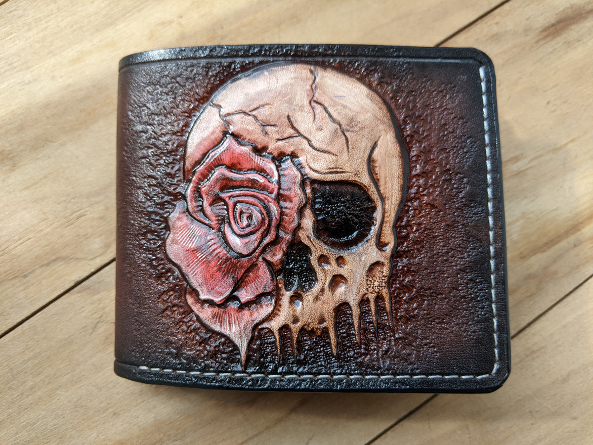 M1S34, Zombie Melting Skull, Red Rose Flower Skeleton Wallet