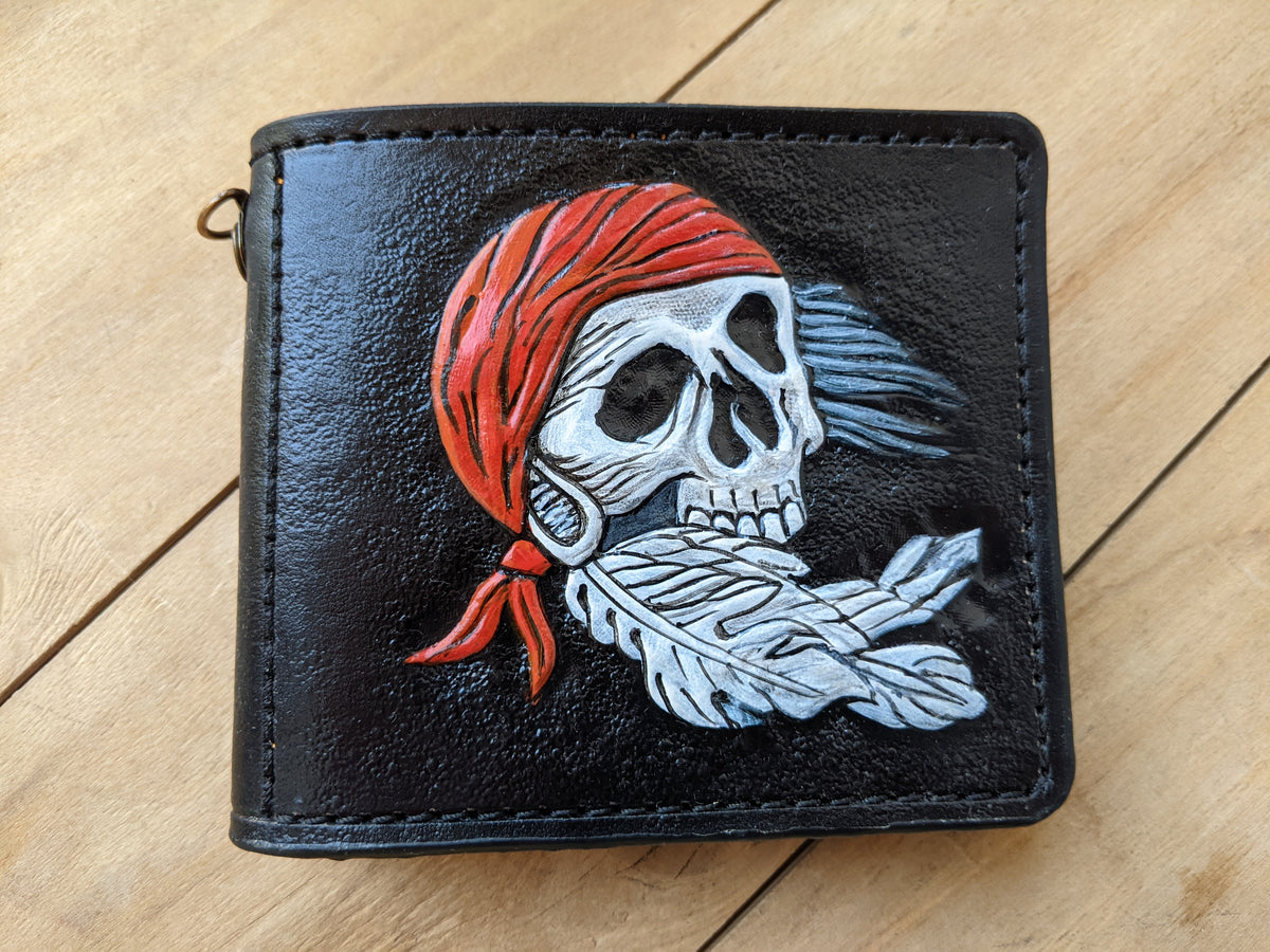 M1S33, Bandana Skull & Oak Leaf Acorn Skeleton Bifold Wallet