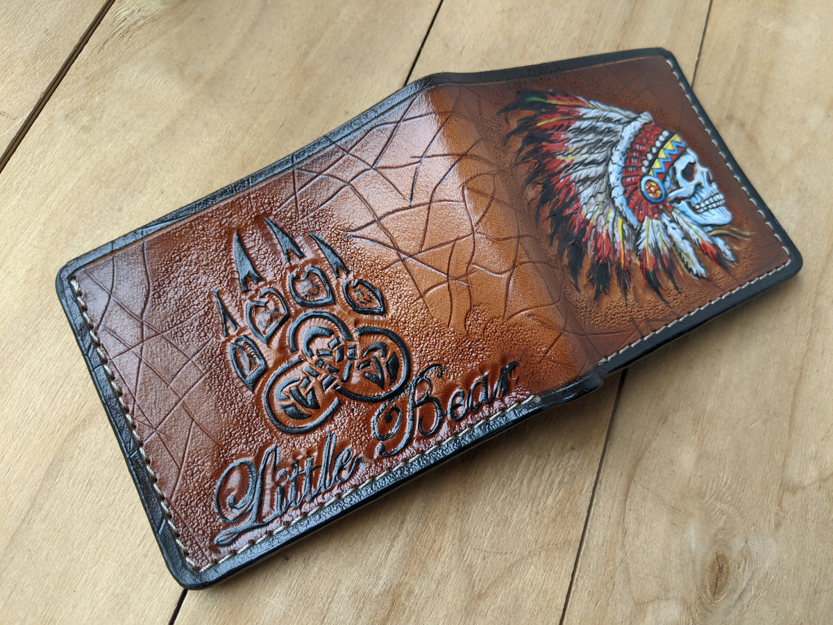 M1S21, Native American Indian Skull & Bear Claw, Paw Wallet