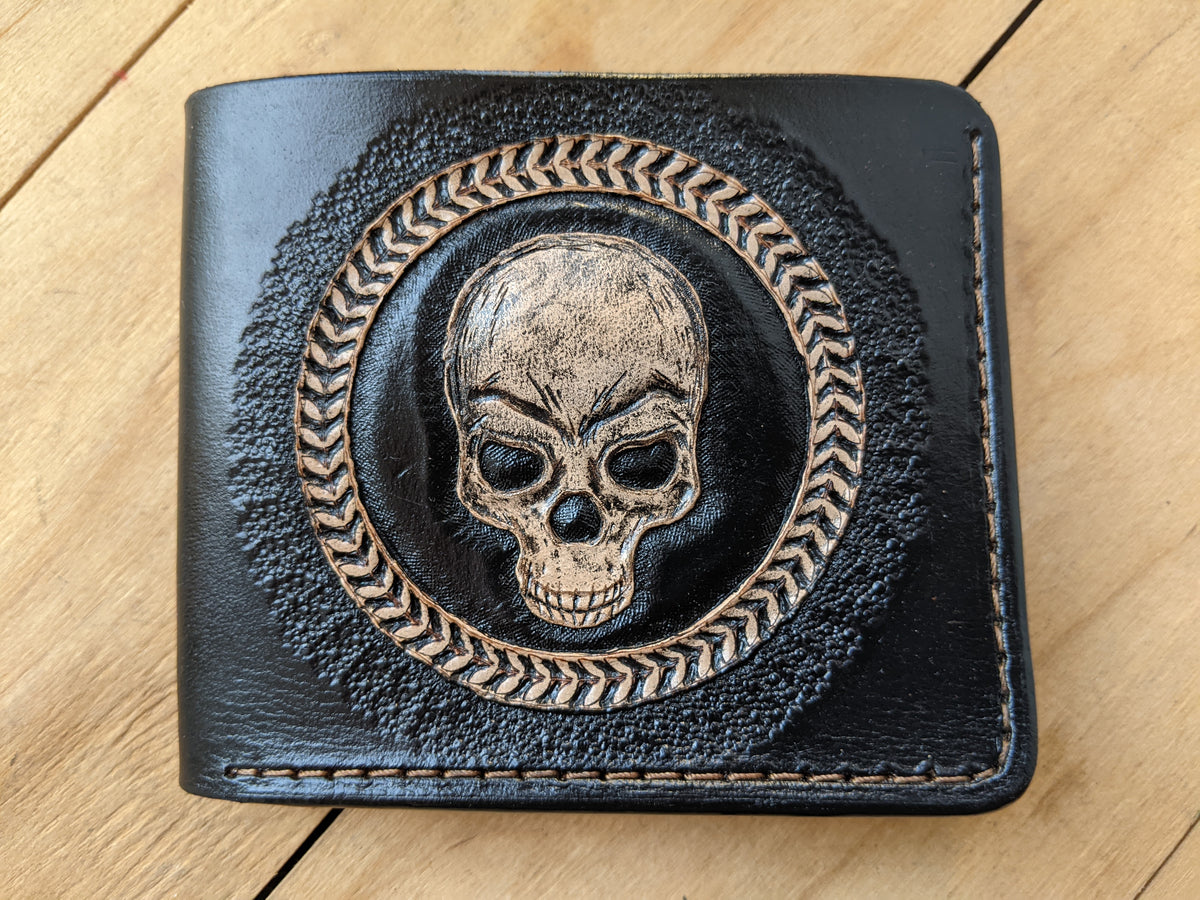 M1S23, Skull & Skeleton Embossed Bifold Leather Wallet