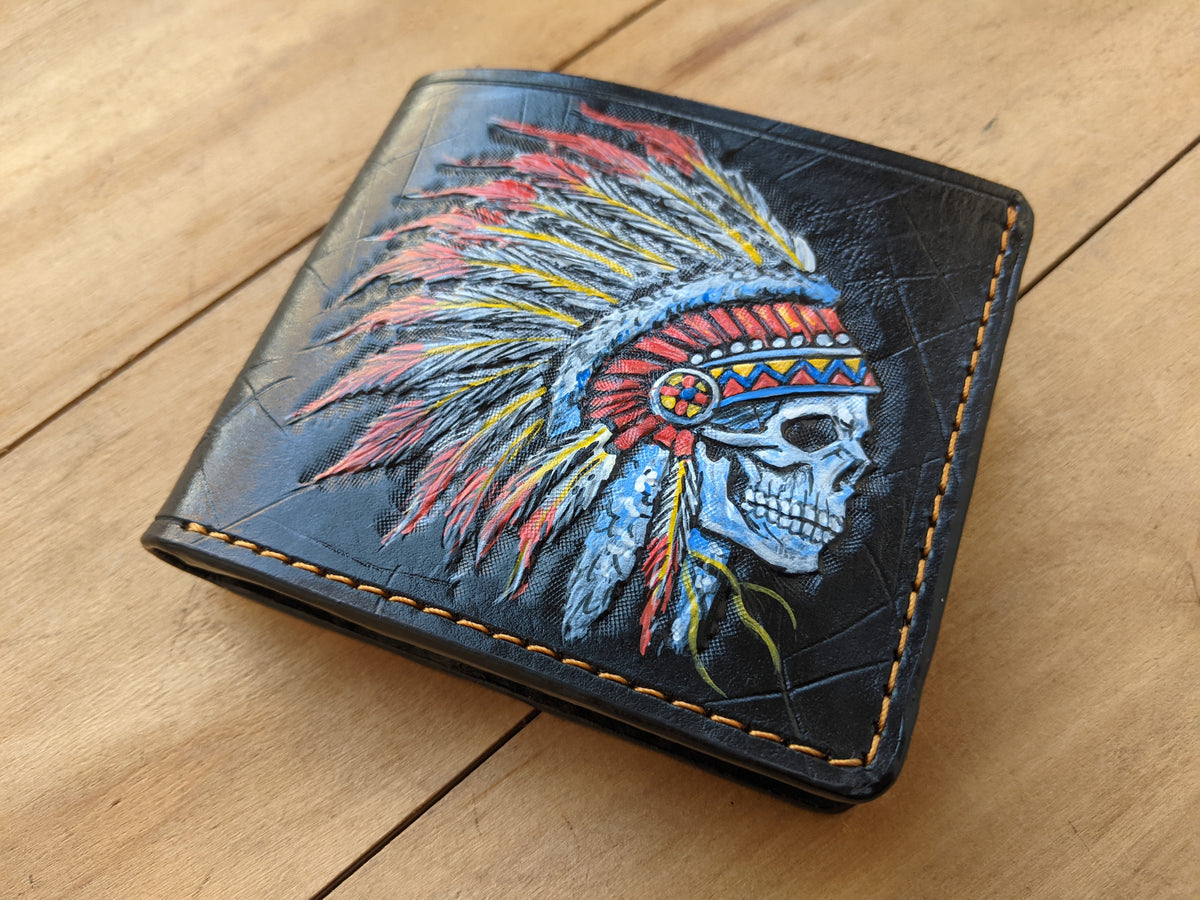 M1S11, Native American Indian Chief Skull & Skeleton Wallet