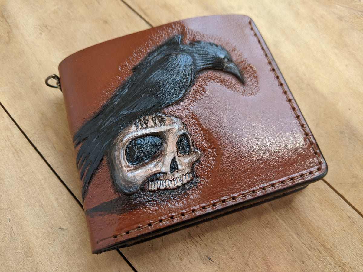 M1S7, Raven on Skull & Crow on Skeleton Leather Wallet