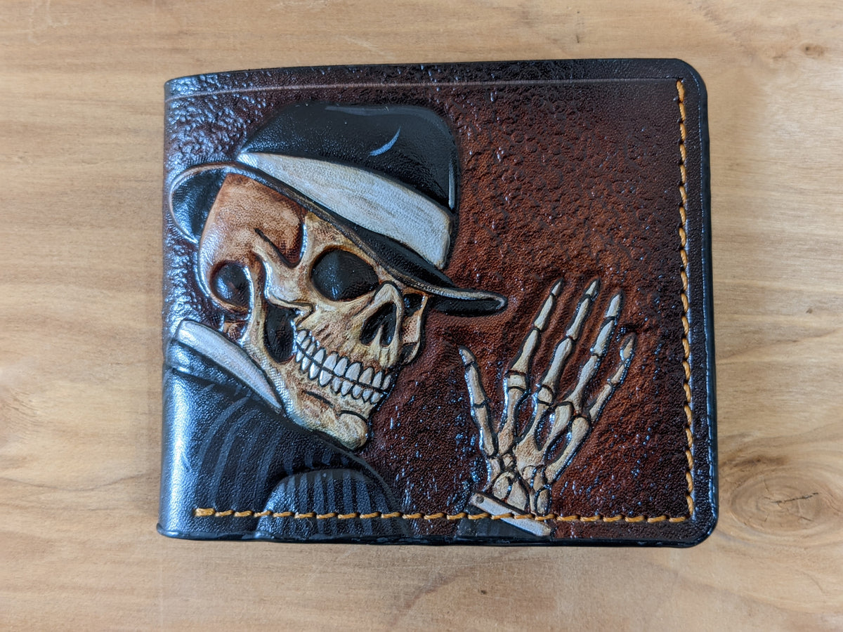 M1S26, Gangster Smoking Skull & Mobster Fedora Bifold Wallet