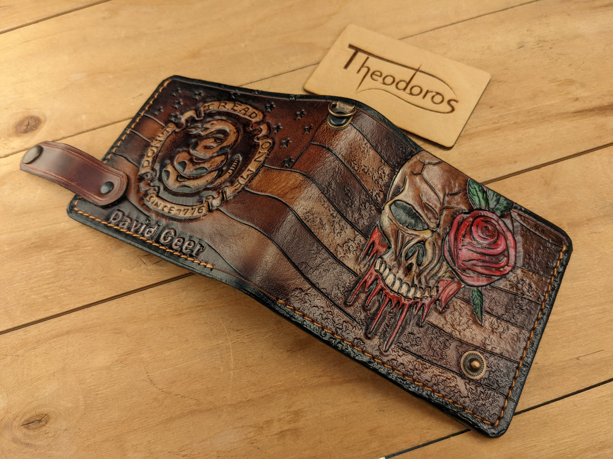 M1V4, Don't Tread on Me, USA Gadsden Flag & Rose Skull Wallet