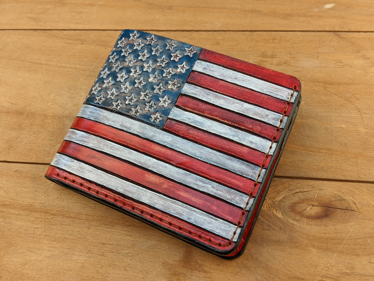 M1V3, USA Flag Bifold Leather Wallet | Military Gift for Him