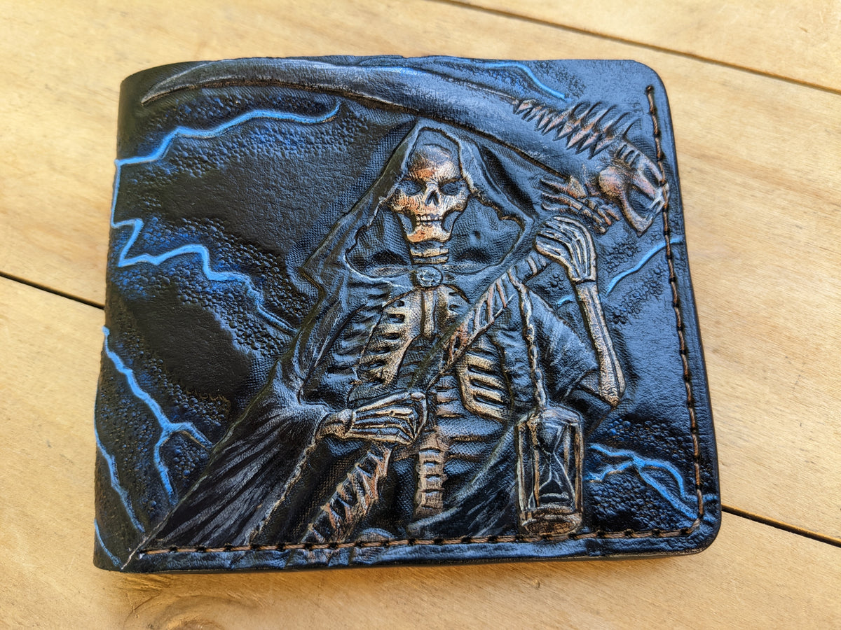 M1S25, Hourglass Skull & Skeleton Bifold Leather Wallet