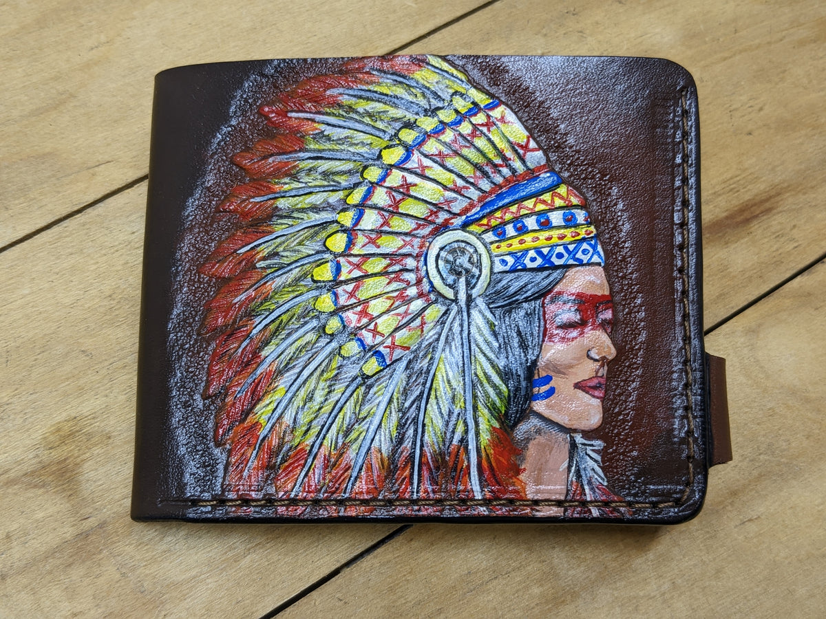 M1Q7, Native American Indian Chief Girl Headdress Wallet