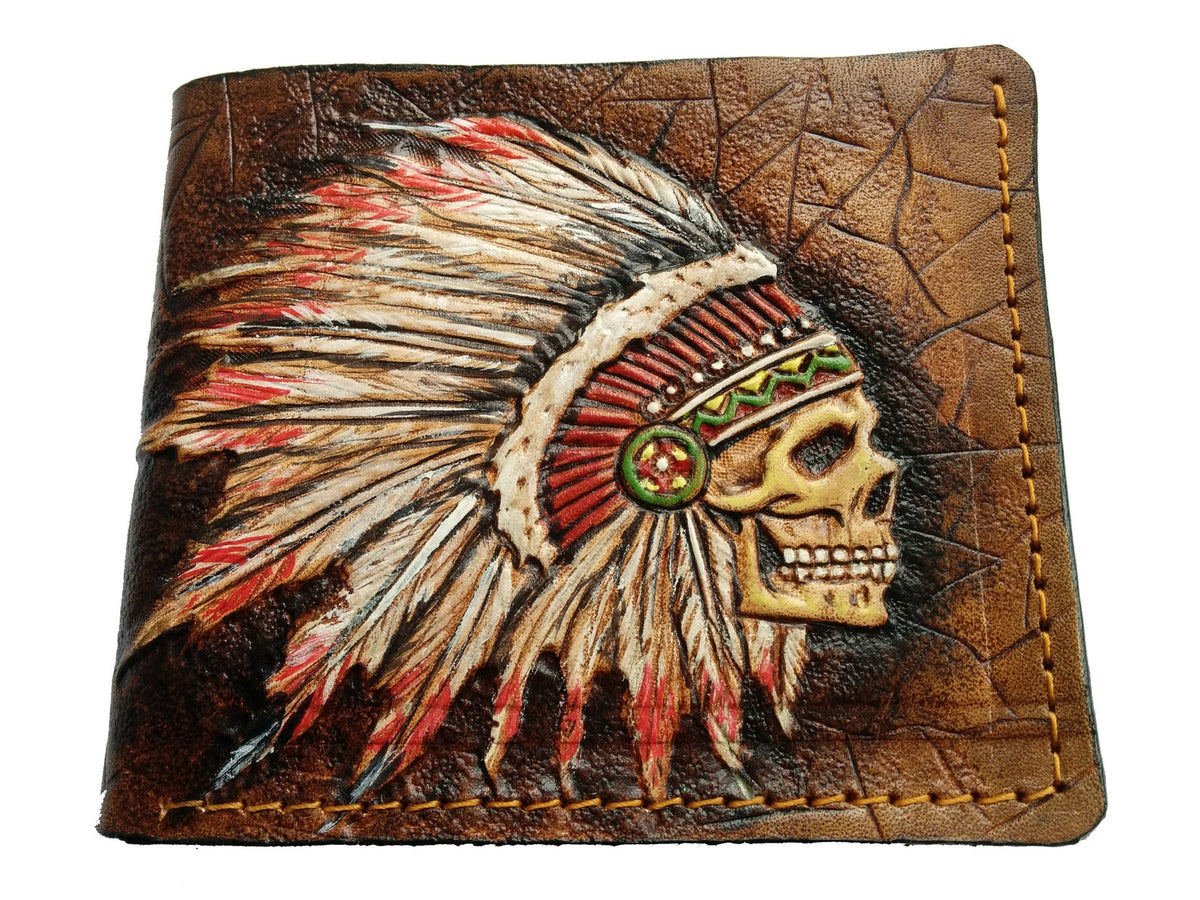 M1S11, Native American Indian Chief Skull Headdress Wallet