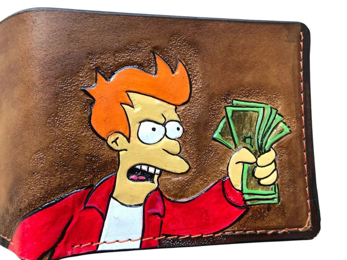 006 Bifold Leather Wallet - Futurama Philip J. Fry Embossed Design | Perfect Gift for Him - Theodoros