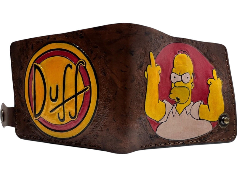 008 Bifold Leather Embossed Wallet - Homer Simpson Duff Beer Design | Gift for Him - Theodoros