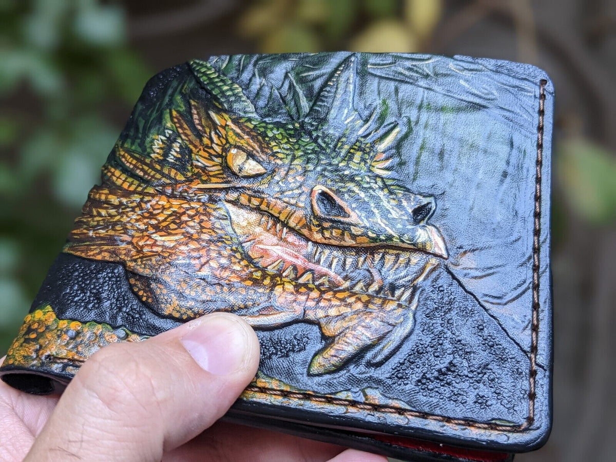 017 Bifold Leather Wallet - Smaug the Dragon Embossed Design | Perfect Gift for Him - Theodoros
