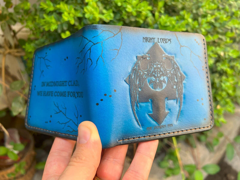 019 Bifold Leather Wallet - Haunter Night Lords Embossed Design | Perfect Warhammer 40K Gift for Him - Theodoros