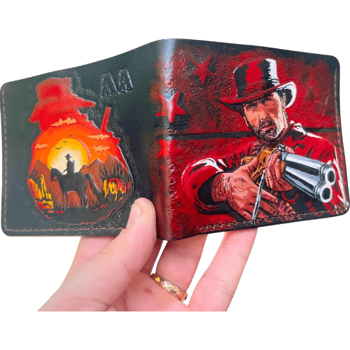 020 Bifold Leather Wallet - Red Dead Redemption RDR Cowboy Embossed Design | Perfect Western Gift for Him - Theodoros