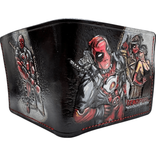 021 Bifold Leather Wallet - Deadpool Embossed Superhero Design with Buckle Down | Perfect Gift for Him - Theodoros