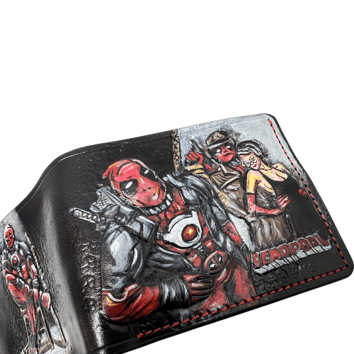 021 Bifold Leather Wallet - Deadpool Embossed Superhero Design with Buckle Down | Perfect Gift for Him - Theodoros