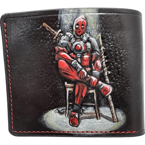 021 Bifold Leather Wallet - Deadpool Embossed Superhero Design with Buckle Down | Perfect Gift for Him - Theodoros