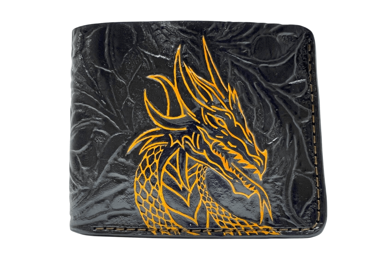022 Hand Tooled Dragon Leather Bifold Wallet – Embossed Animal & Biker Wallet, Unique Gift for Him - Theodoros