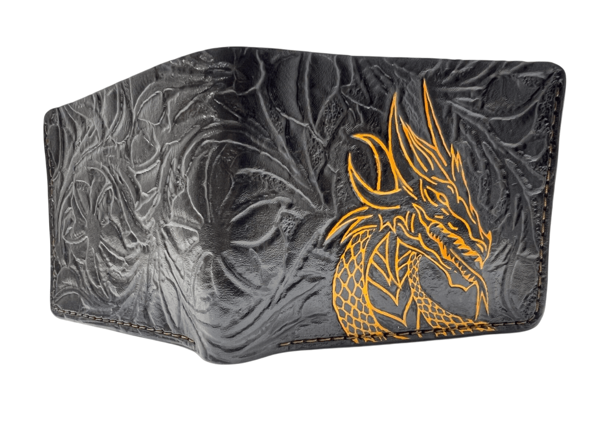 022 Hand Tooled Dragon Leather Bifold Wallet – Embossed Animal & Biker Wallet, Unique Gift for Him - Theodoros
