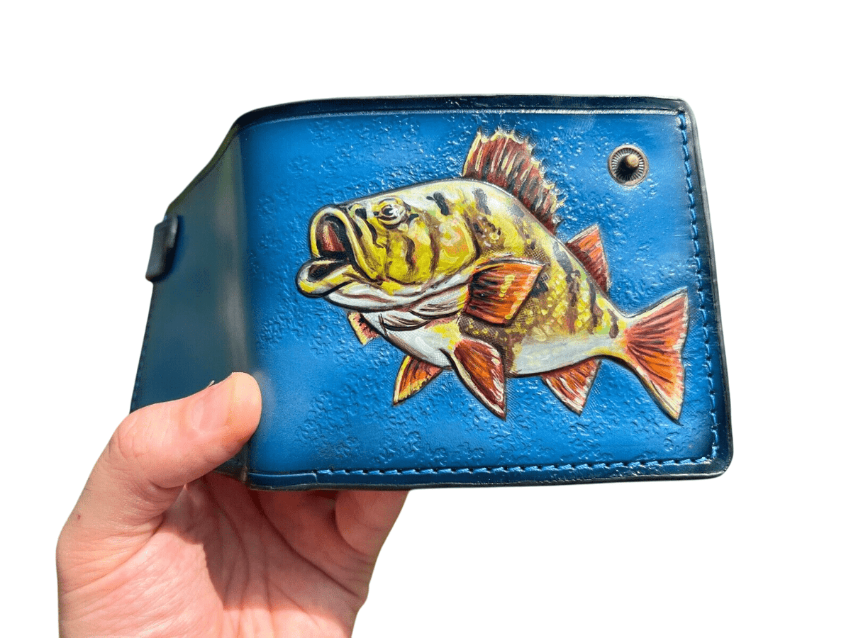 026 Hand Tooled Fish Leather Bifold Wallet – Embossed Anime Fisherman Biker Wallet, Gift for Him - Theodoros