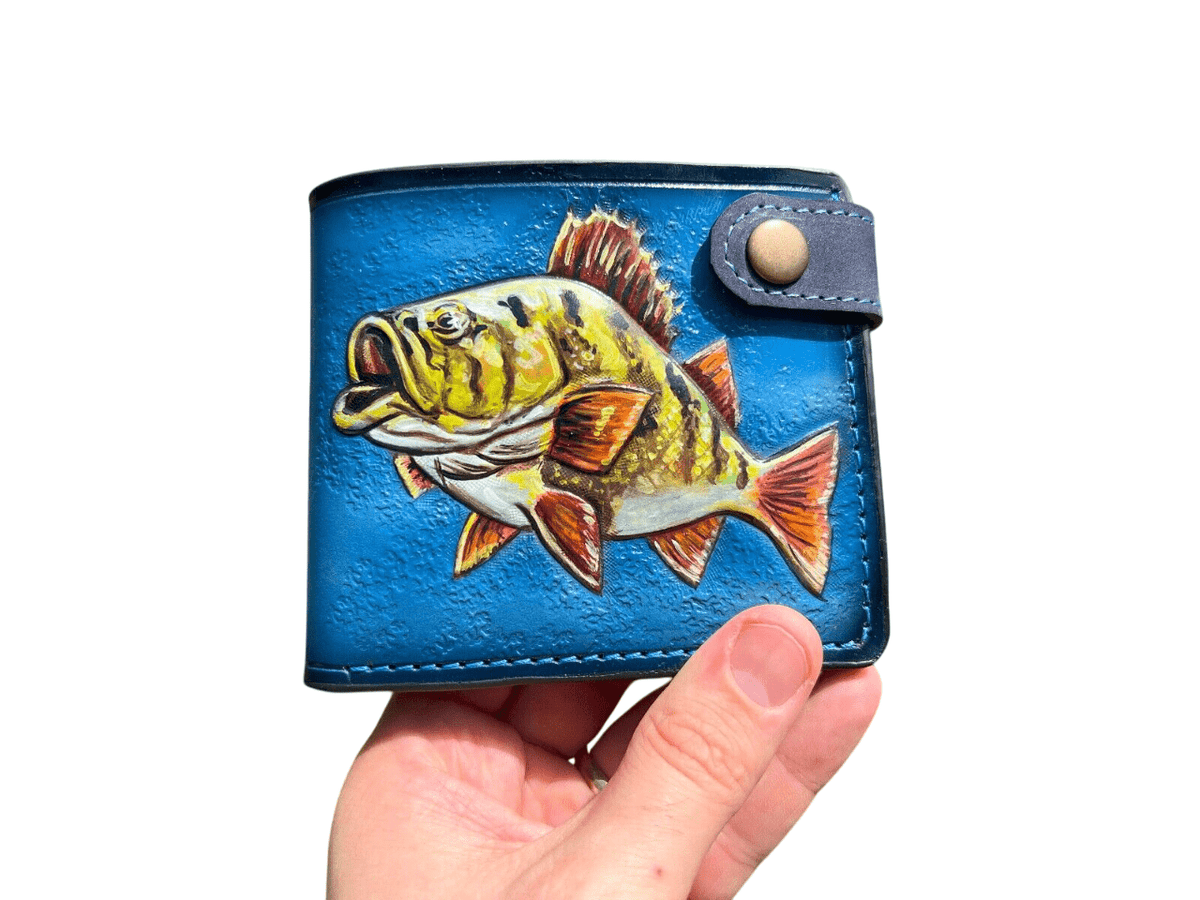 026 Hand Tooled Fish Leather Bifold Wallet – Embossed Anime Fisherman Biker Wallet, Gift for Him - Theodoros