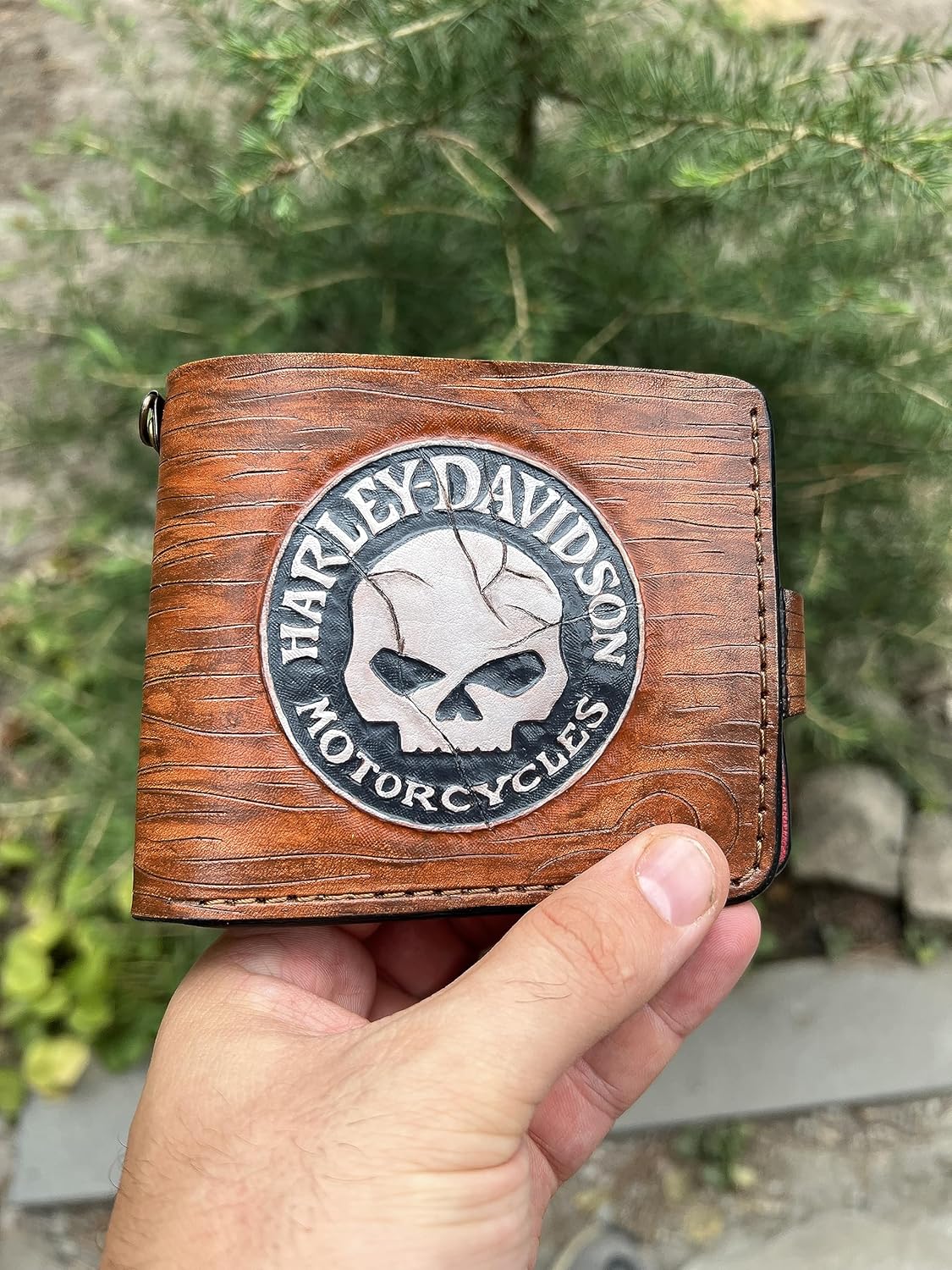 034 Skull Leather Wallet, Harley Davidson Wallet, Moto Wallet, Bike Wallet, 3D Genuine Leather Wallet, Hand Carved Wallet, Biker Wallet, Embossed Wallet (Copy) - Theodoros