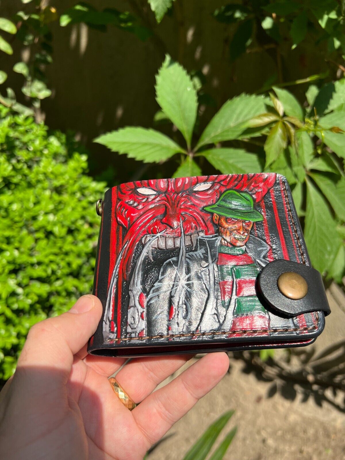 037 Hand Tooled Freddy Krueger Wallet – Nightmare on Elm Street collection, Biker & Embossed Leather Wallet - Theodoros