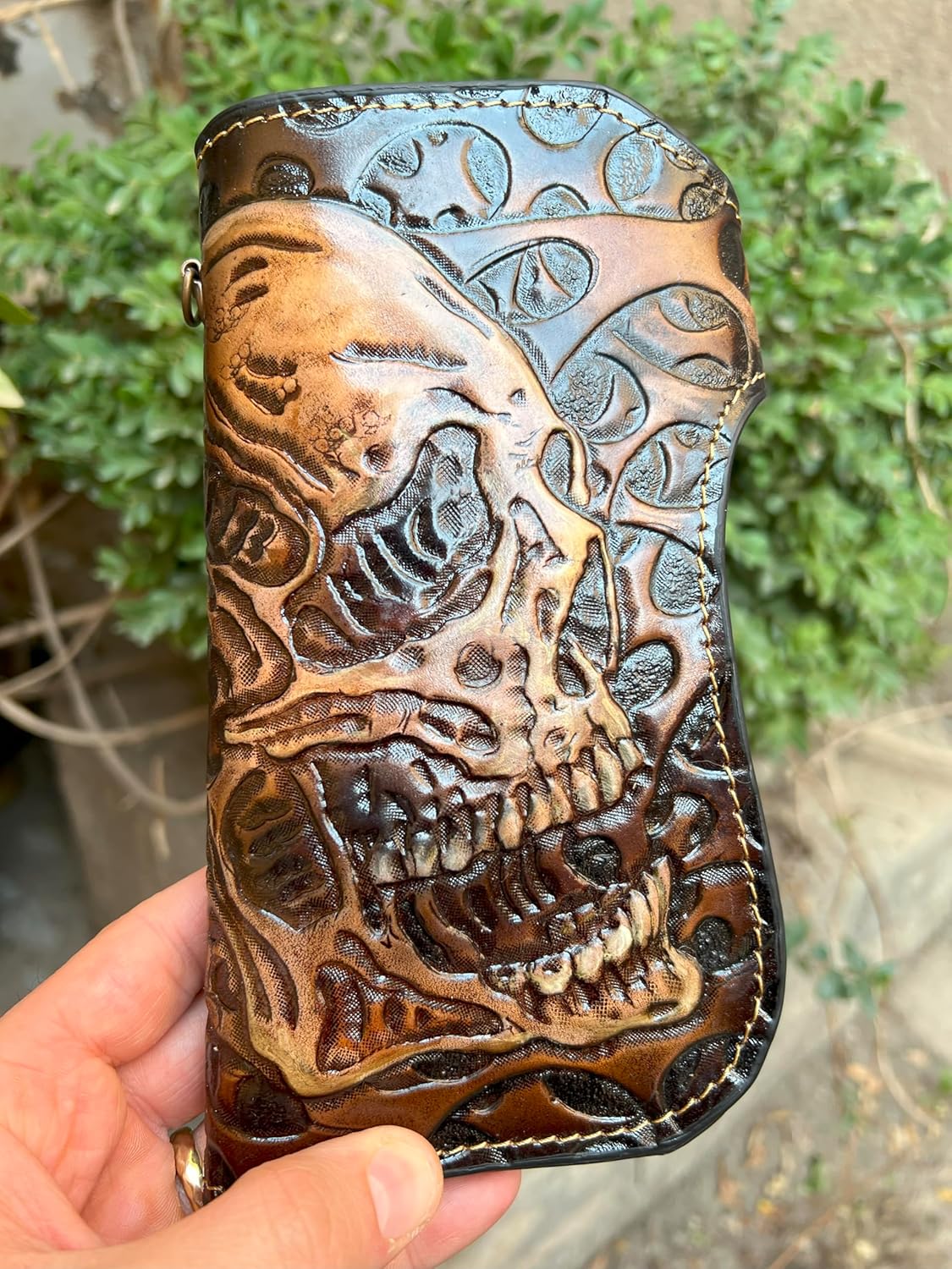 042 Handcrafted Skull Wallets | Bifold, Leather Carved & Biker Designs | Embossed Long Wallet - Theodoros