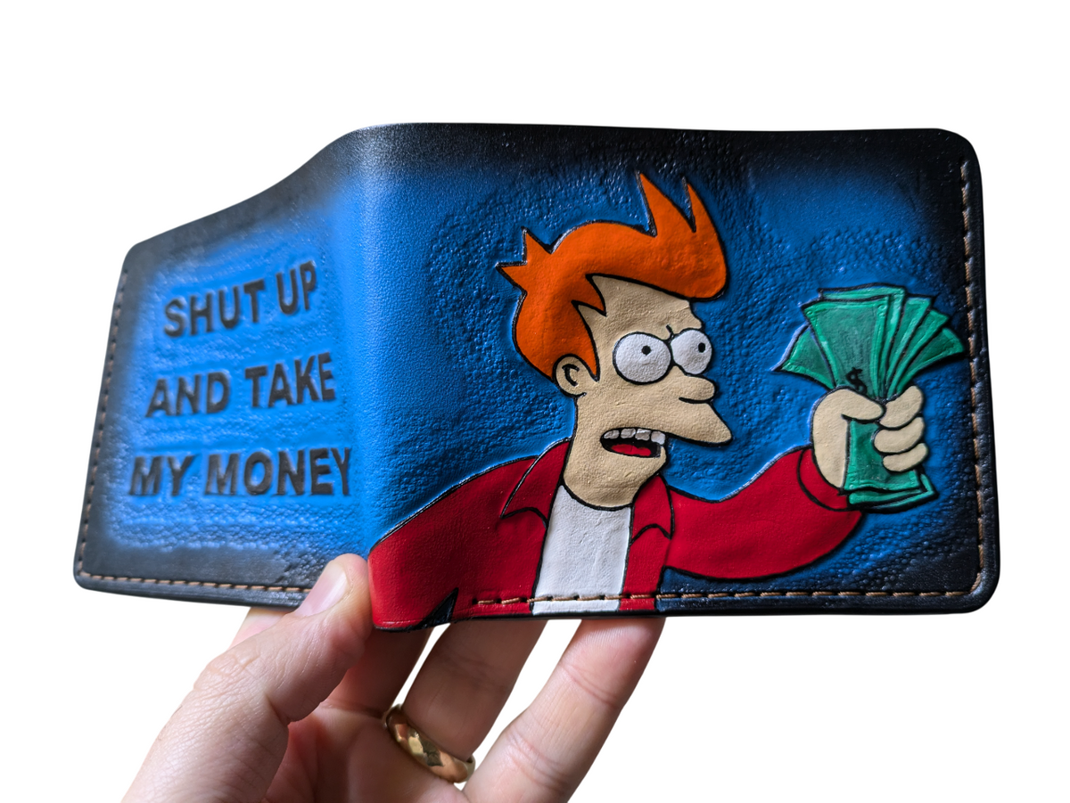 #001 Futurama Bifold Leather Wallet | Philip J. Fry ‘Shut Up and Take My Money’ Design