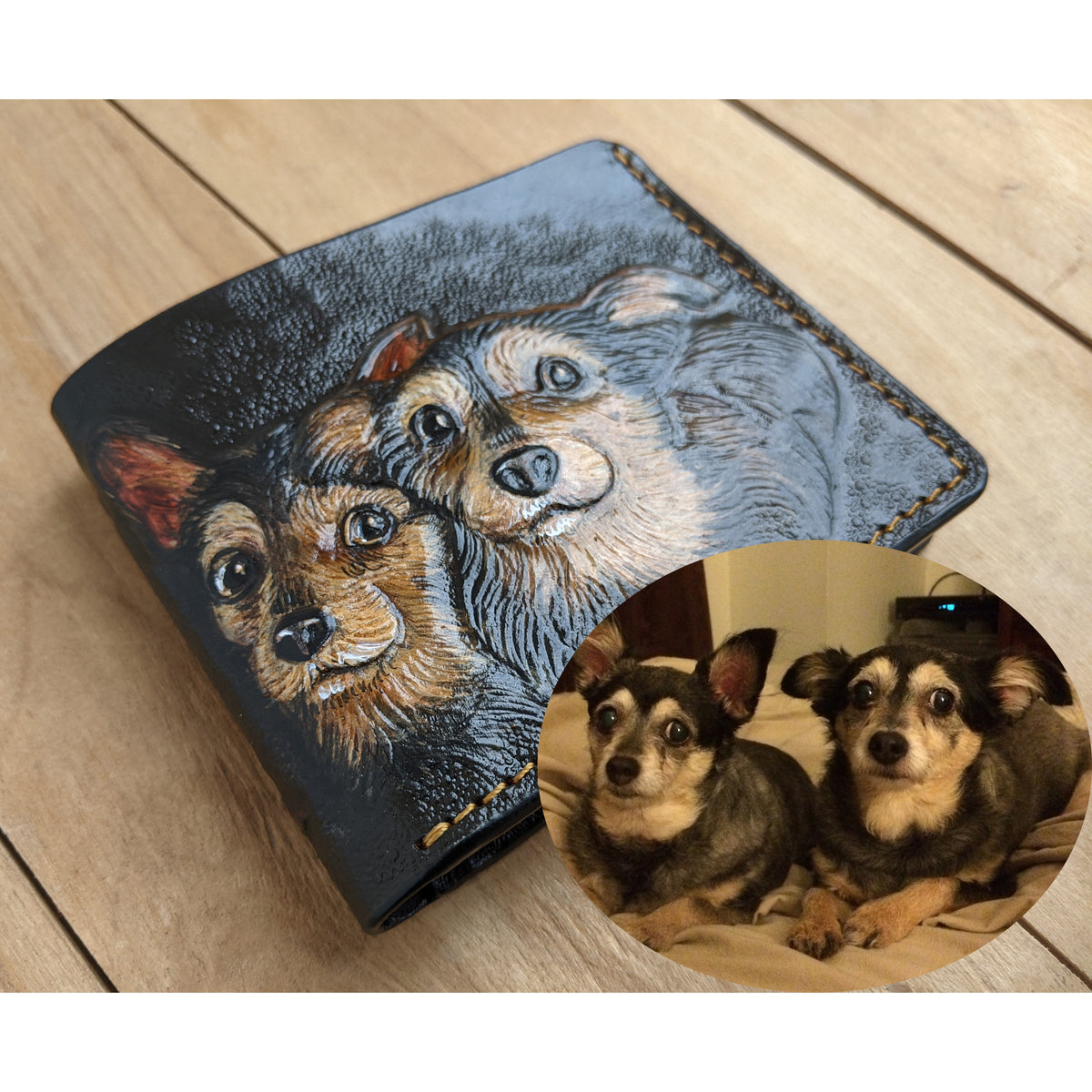C3 Custom Personalized Pet Portrait Leather Wallet with Dog or Cat Photo