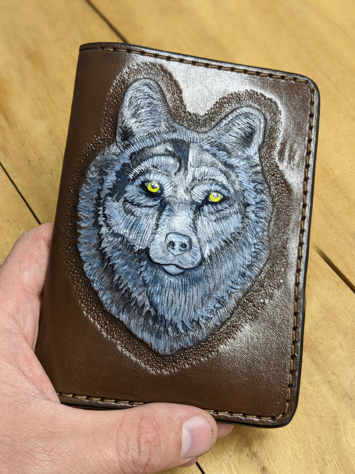 U1A1 Gray Wolf Embossed Leather Travel Passport Wallet