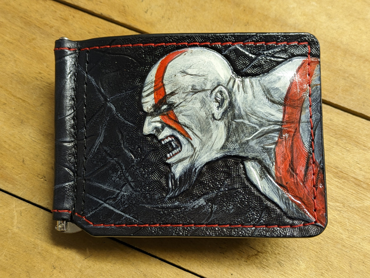 M3J1, Kratos God of War Leather Money Clip Wallet | Minimalist Slim Spartan Warrior Design