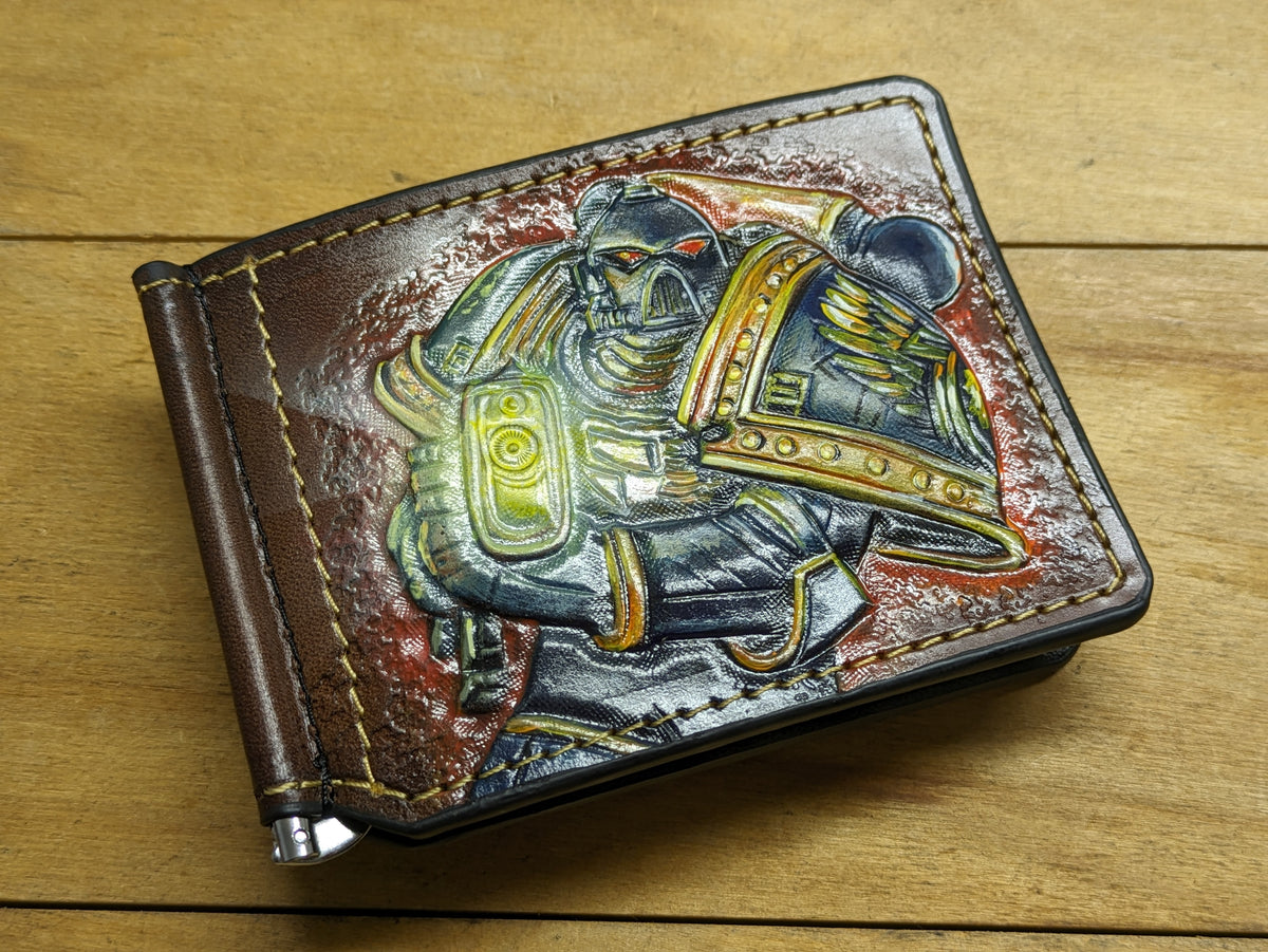 M3J2, Captain Demetrian Titus Warhammer 40K Leather Money Clip Wallet | Space Marine Slim Design